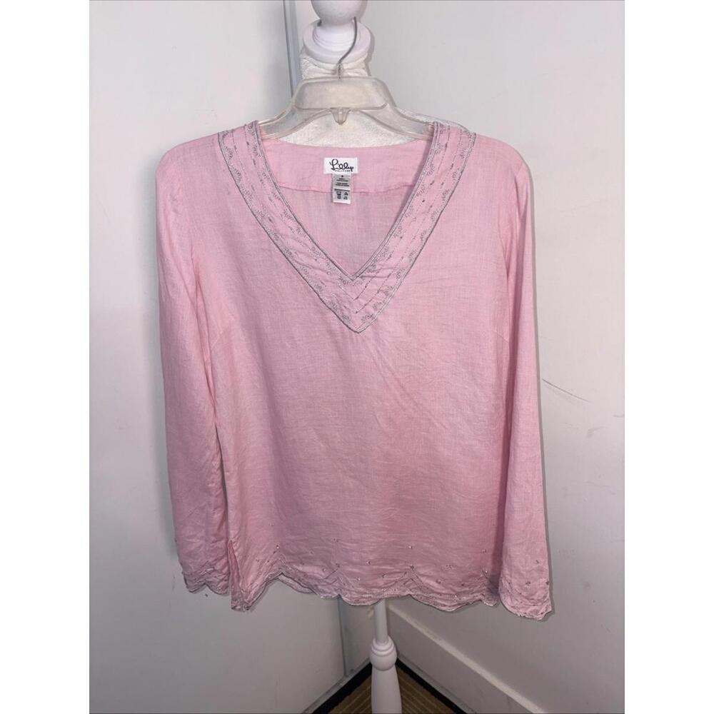 LILLY PULITZER Vintage White Label Linen Top Womens Size S Beaded Embroidered